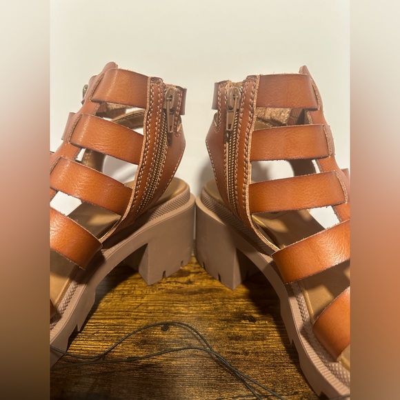 Pop Womens Cognac Sundress Heeled Sandals NWT Various Sizes - Picture 8 of 9